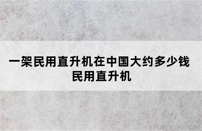 一架民用直升机在中国大约多少钱 民用直升机